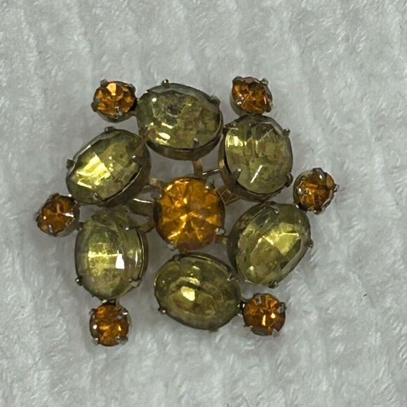 Vintage Coro Swirl Brooch Pin Women's OS Citrine Topaz Rhinestone 60s Signed - Picture 2 of 10